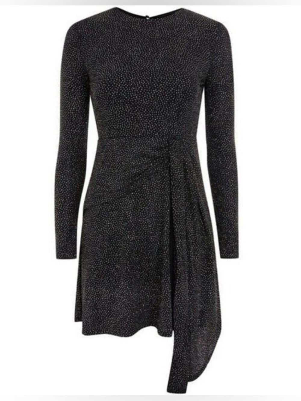 Topshop Black Glitter Long-Sleeve Asymmetric Tie-Detail Dress